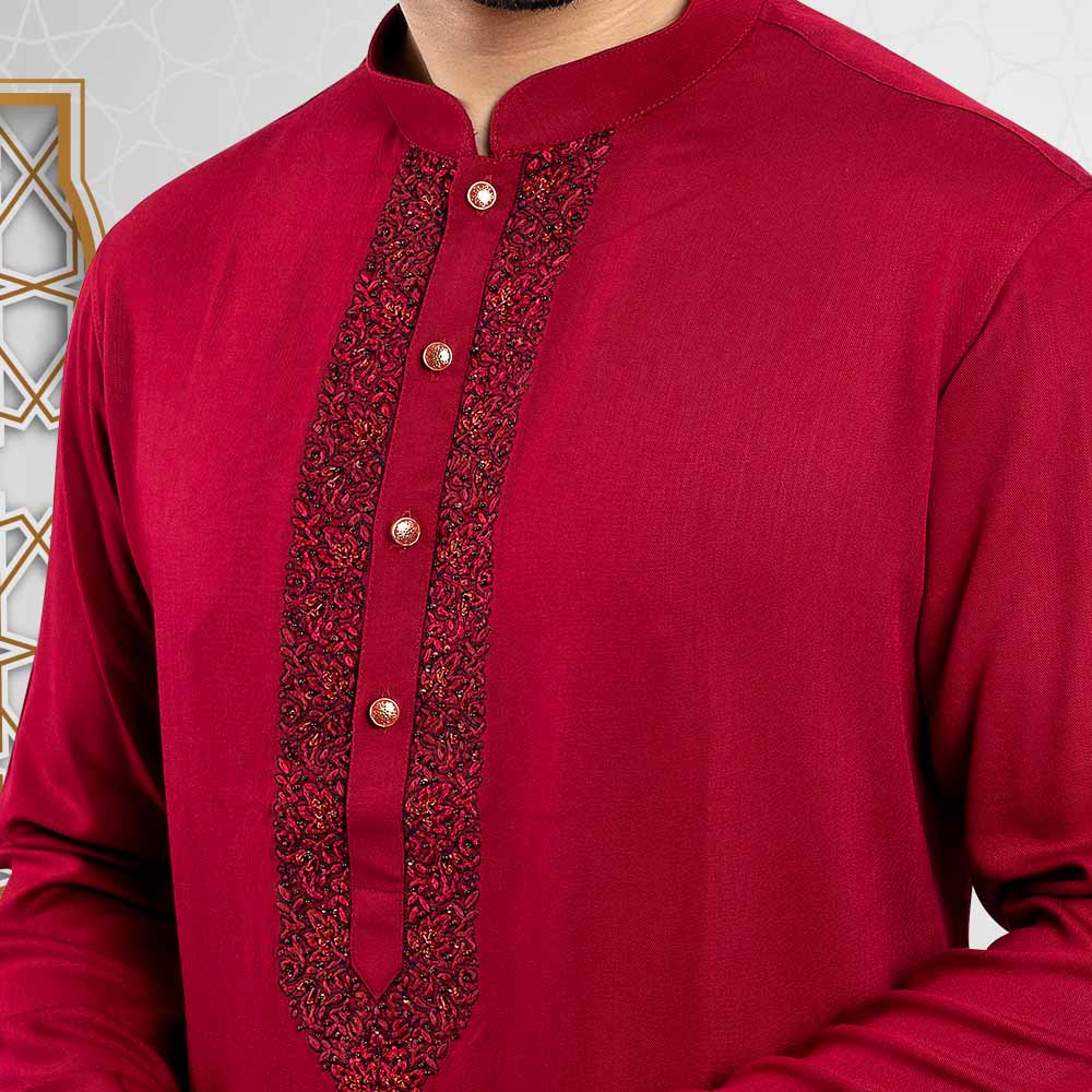 Premium Maroon Colour Regular Fit Panjabi by LUBNAN