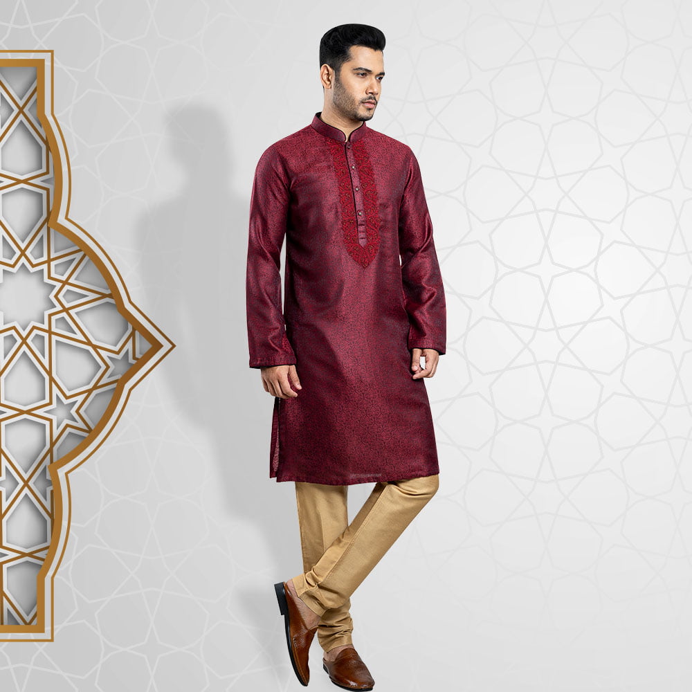 Premium Maroon Panjabi Set by LUBNAN