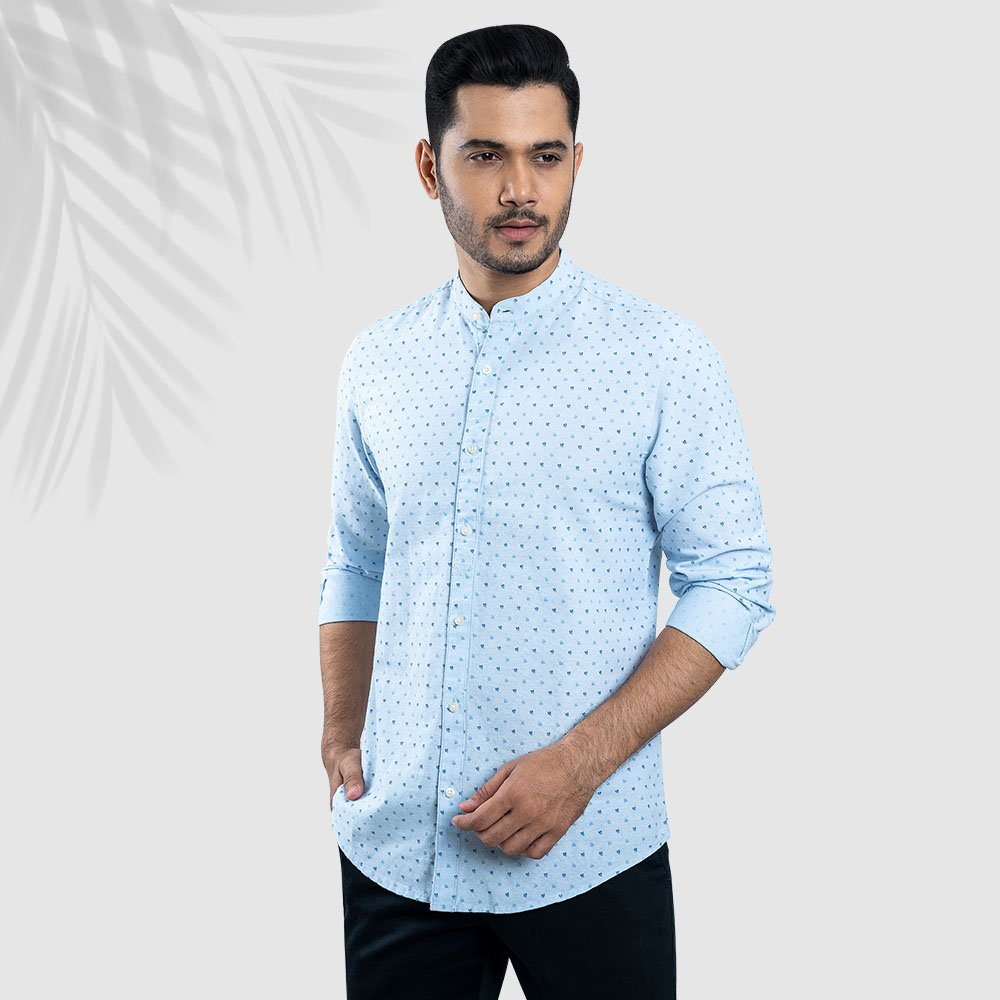Printed Band Collar Shirt by RICHMAN