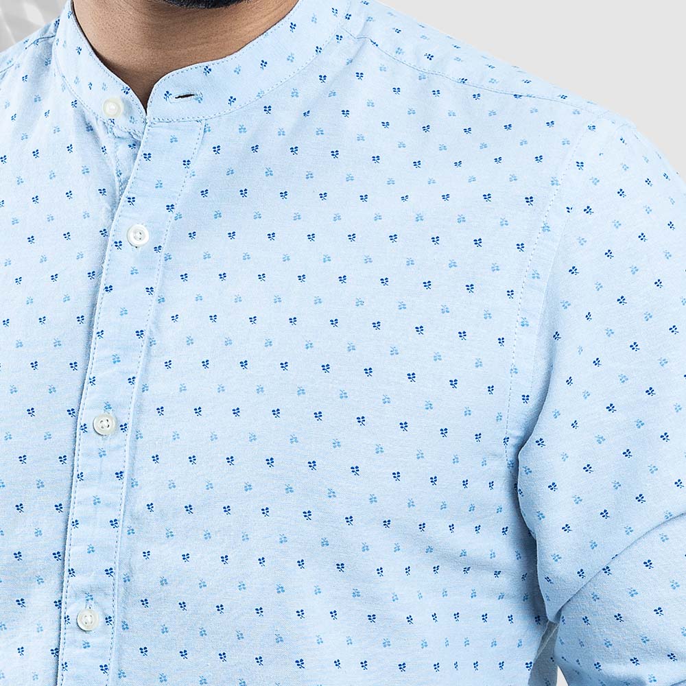 Printed Band Collar Shirt by RICHMAN