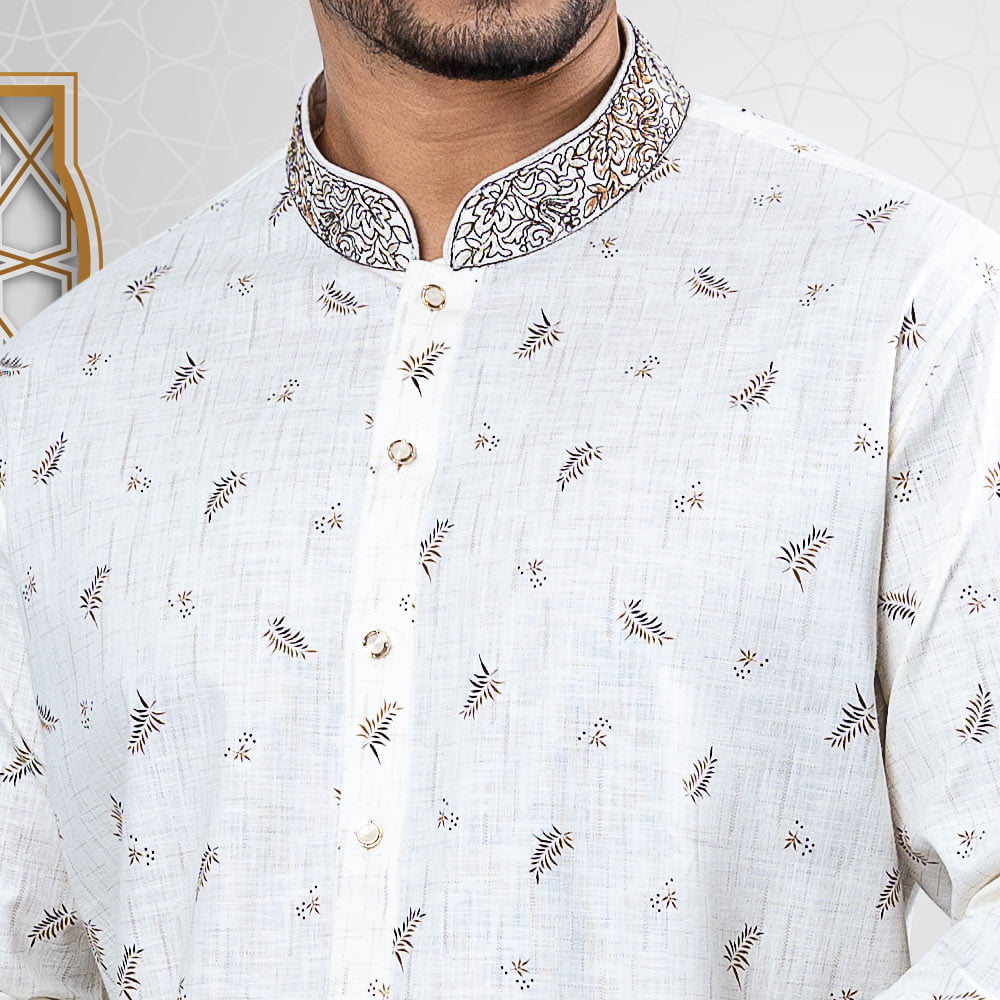 Printed Off White Regular Fit Panjabi by LUBNAN