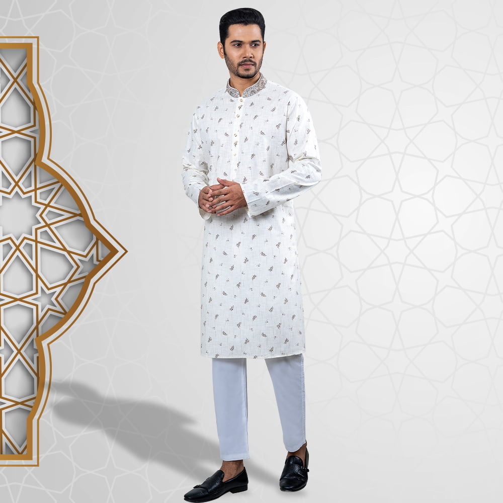 Printed Off White Regular Fit Panjabi by LUBNAN