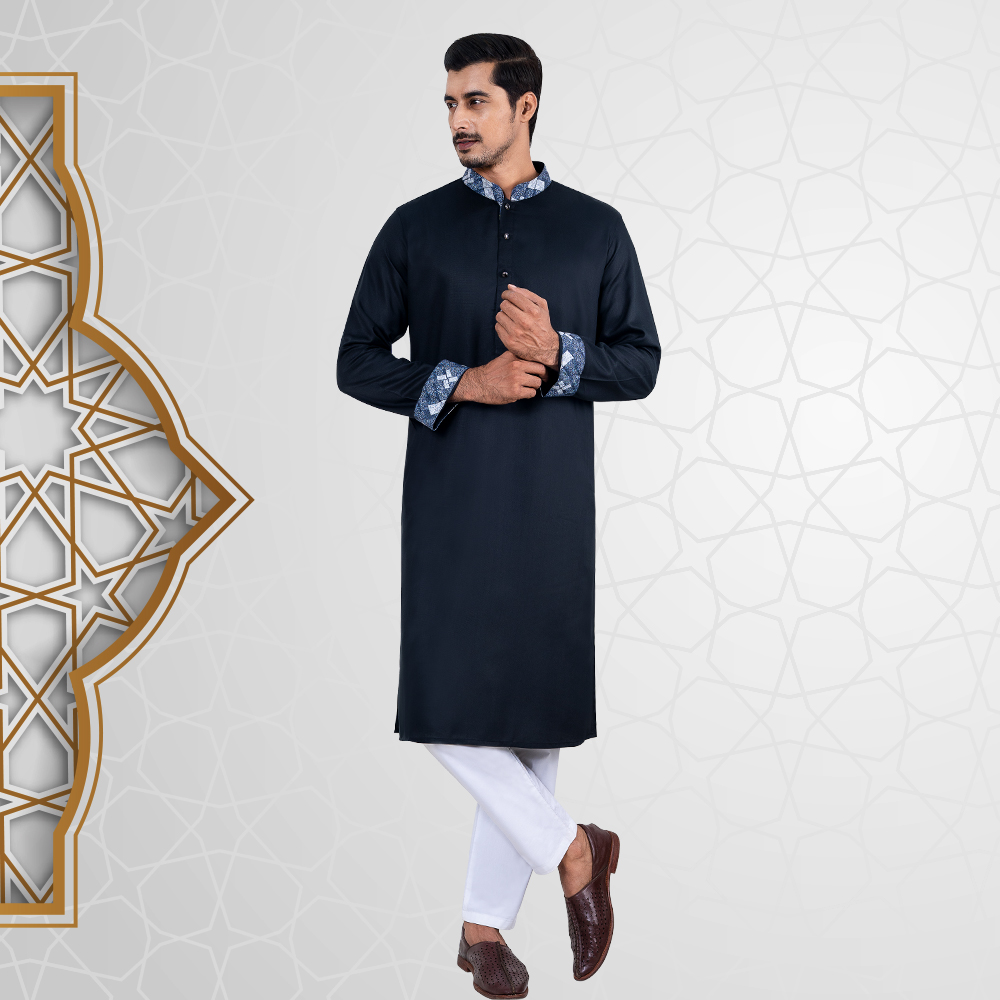 Contrasted Black Color Regular Fit Panjabi by LUBNAN