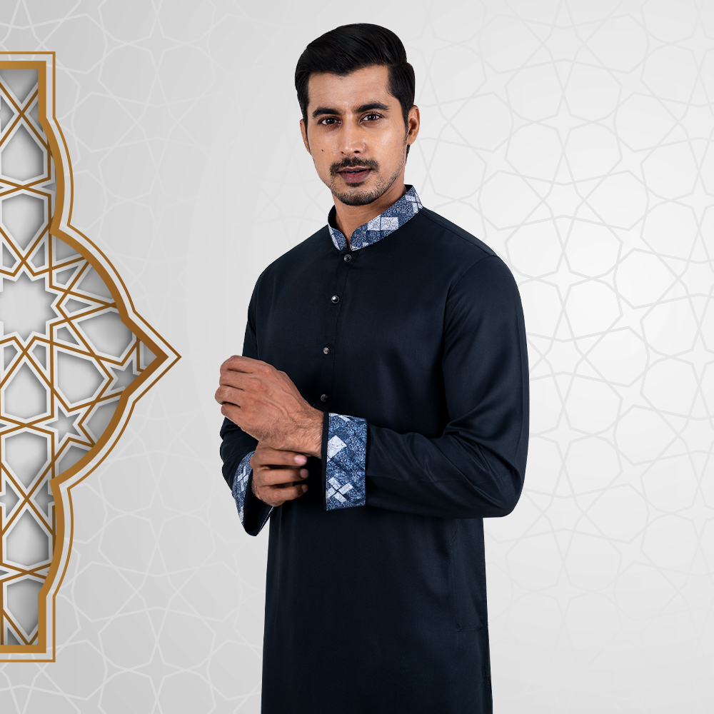 Contrasted Black Color Regular Fit Panjabi by LUBNAN