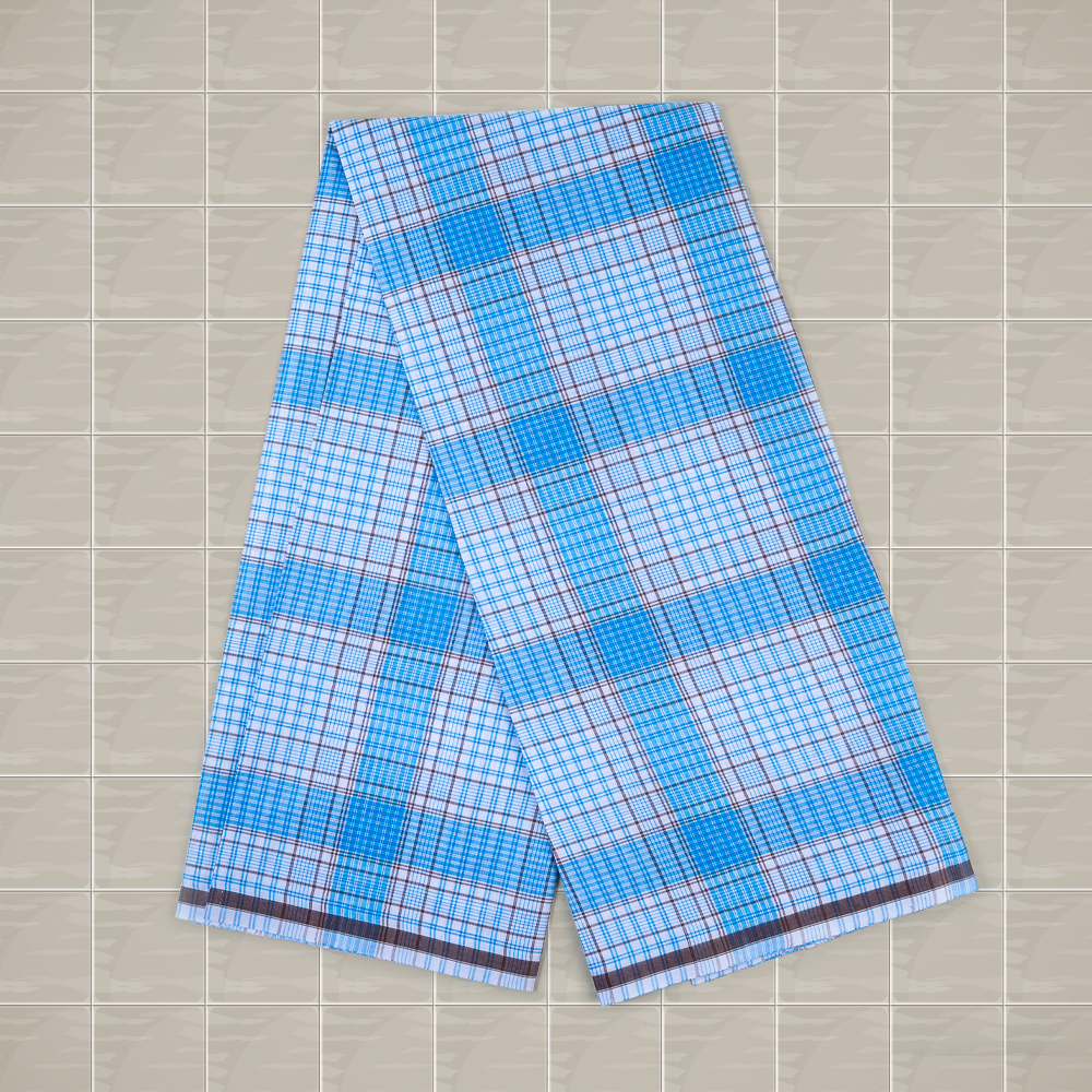 Classic Sky Blue Checkered Cotton Lungi