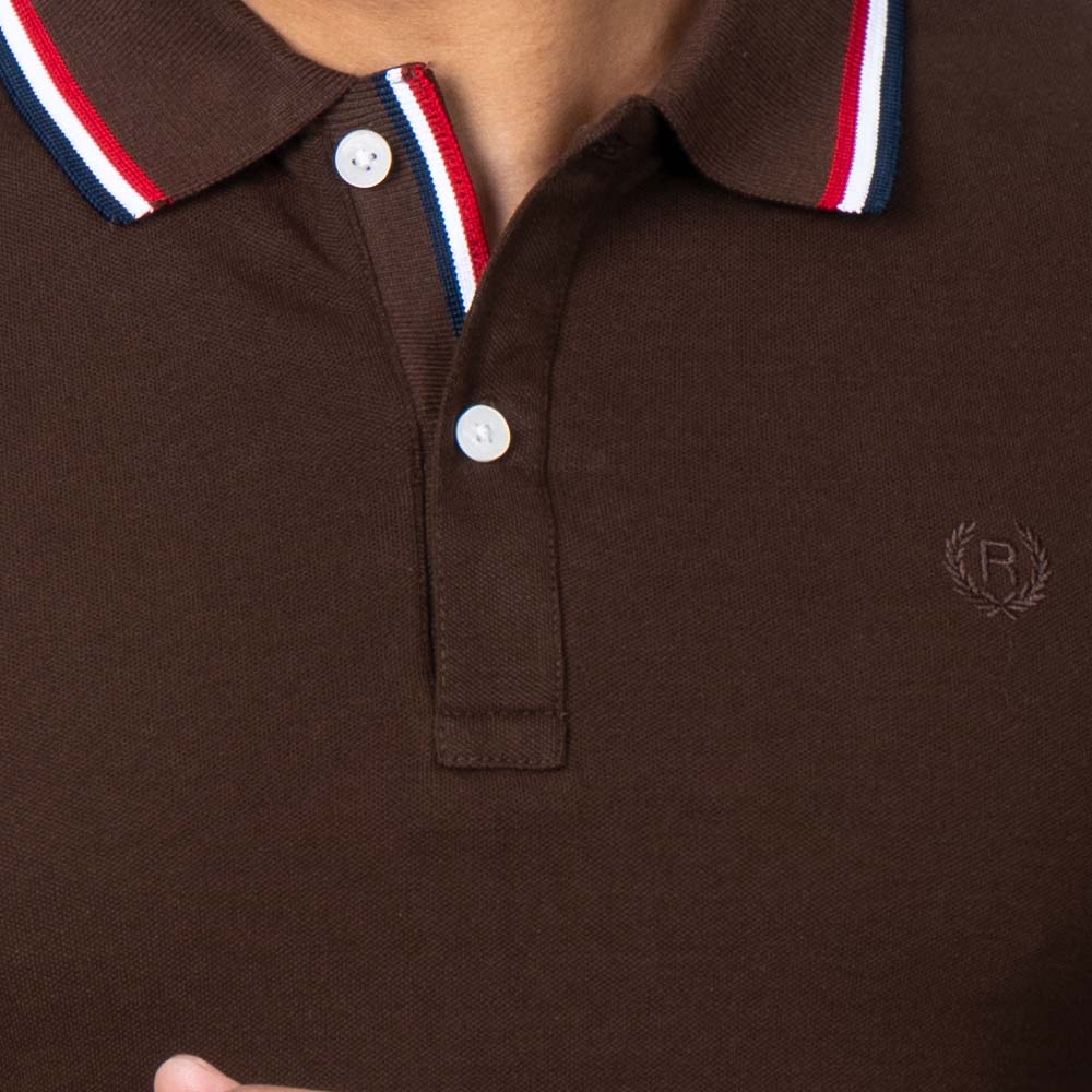 Richman Coffee Color Cotton Full Sleeve Solid Polo For Men