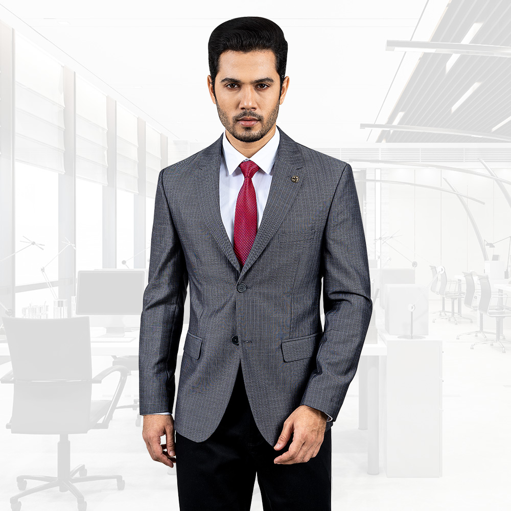 Men's Grey Color Slim-fit Blazer by Richman