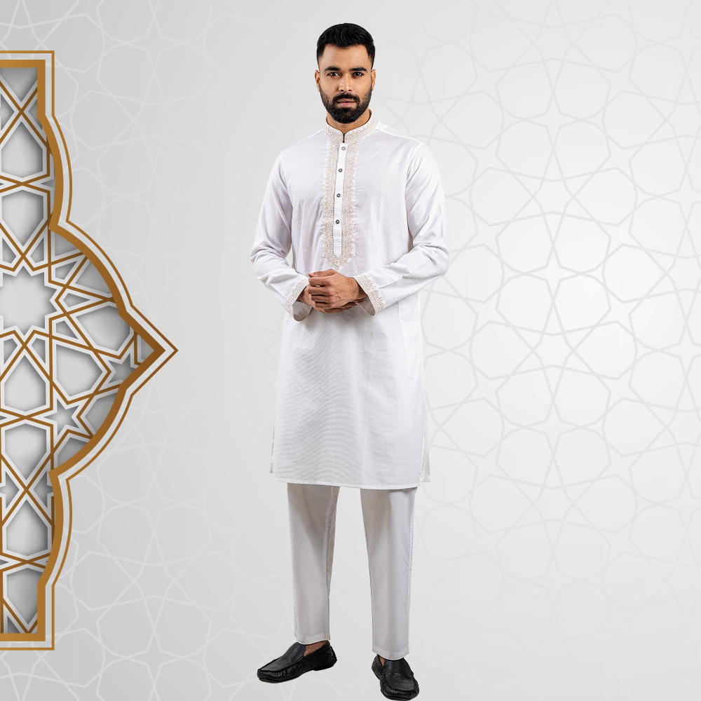 Men's Regular Fit White Color Casual Panjabi by Lubnan