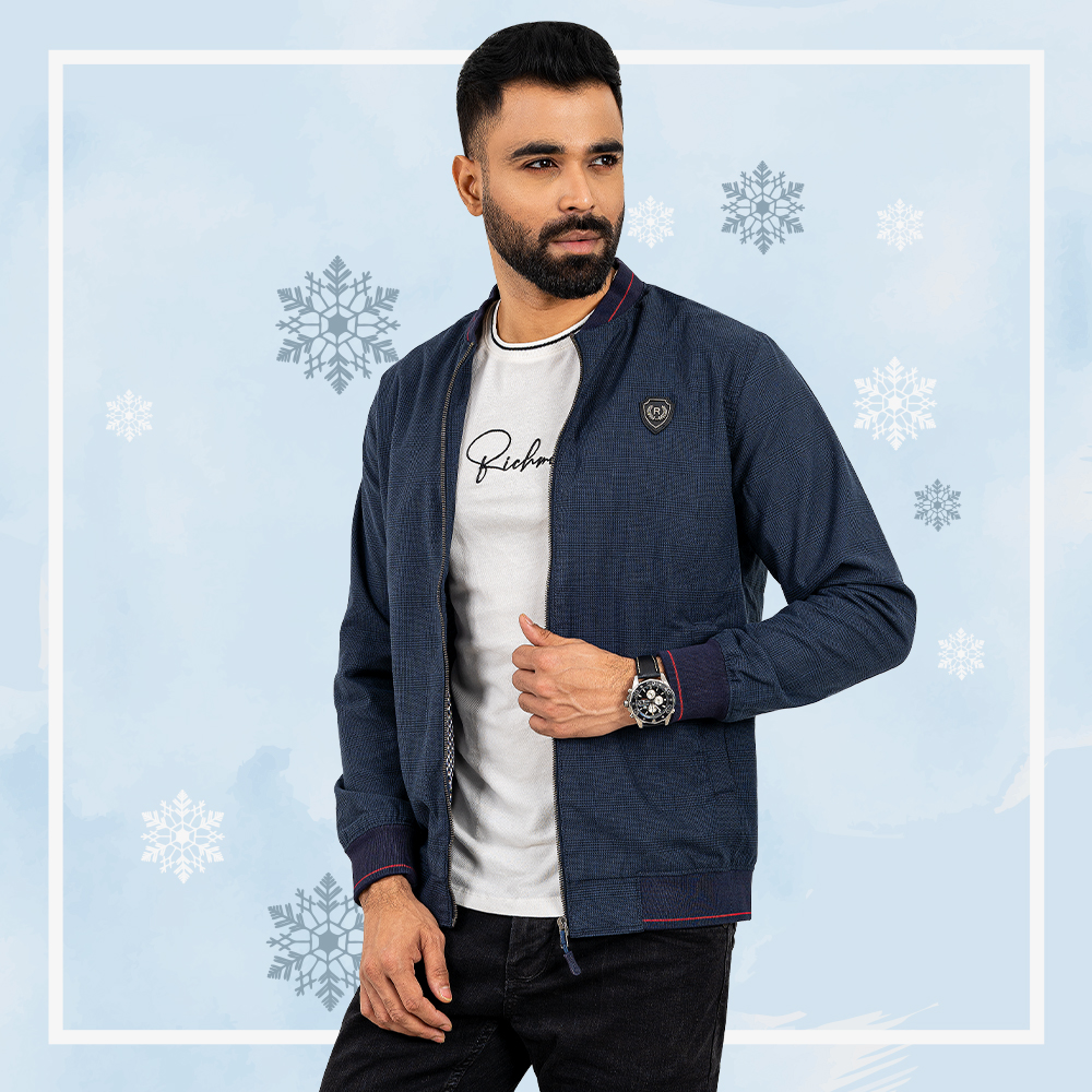 Richman Men's Navy Color Woven Jacket