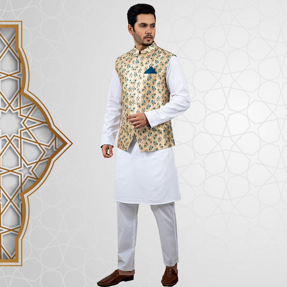 Lubnan Mens Brown Printed Waistcoat