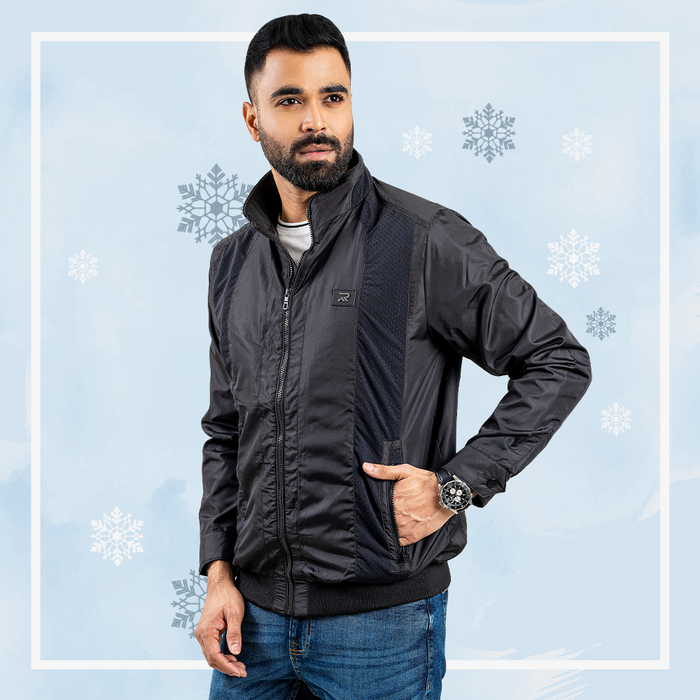 Men's High Neck Black Color Parachute Jacket