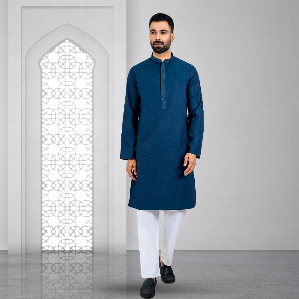 Lubnan Mens Dark Blue Color Slim Fit Panjabi