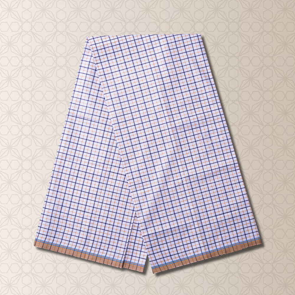 Classic White & Blue Check Cotton Lungi