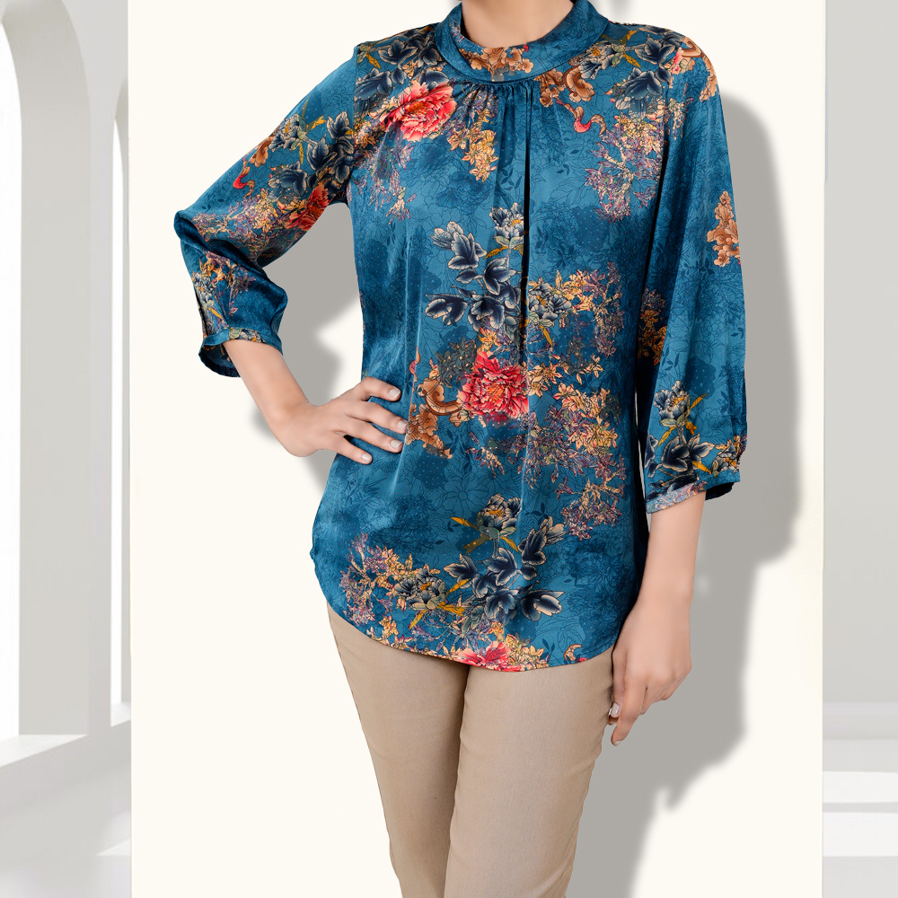 Floral Printed Aqua Colour Tops