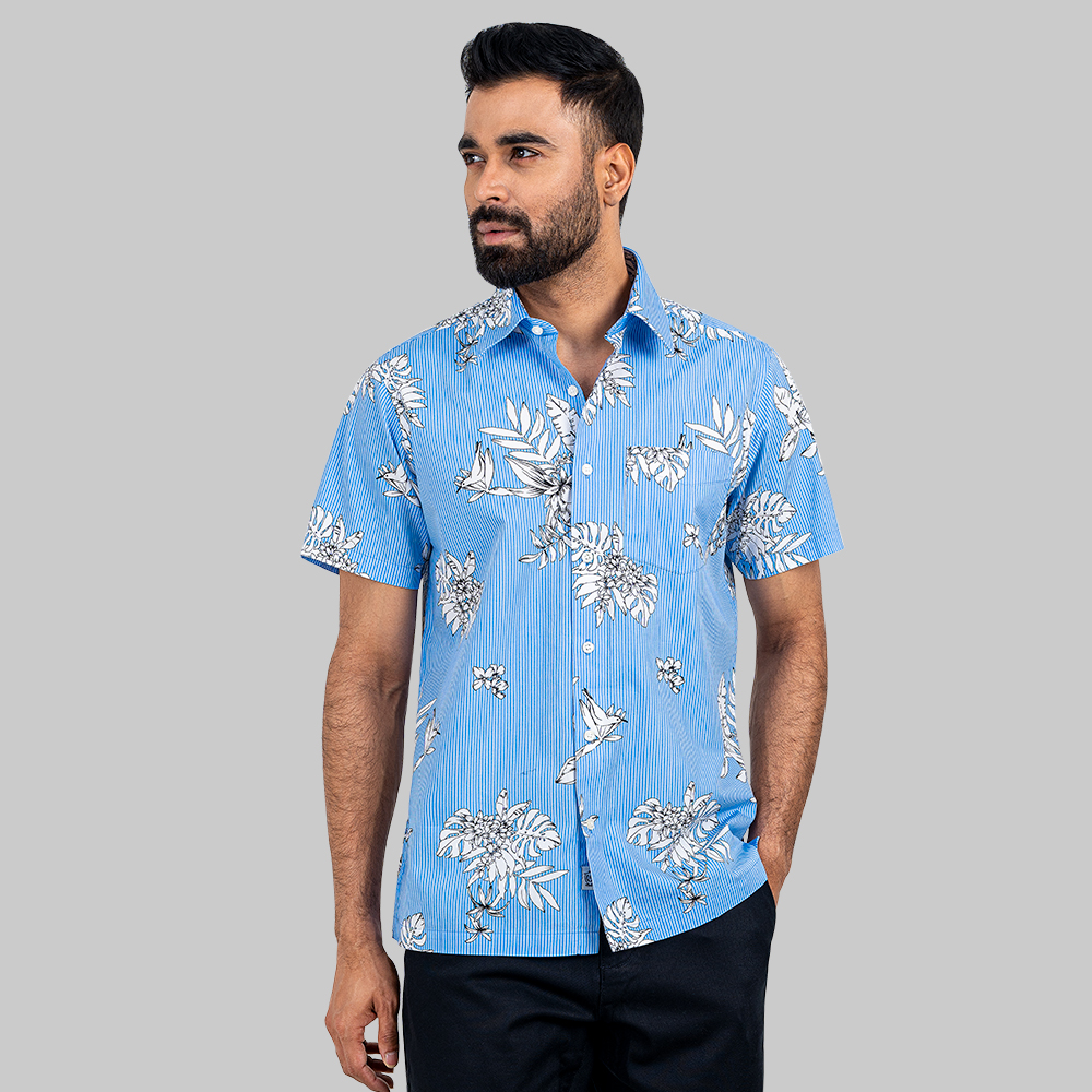 RICHMAN Blue Printed Half Sleeve Hawaiian Shirt