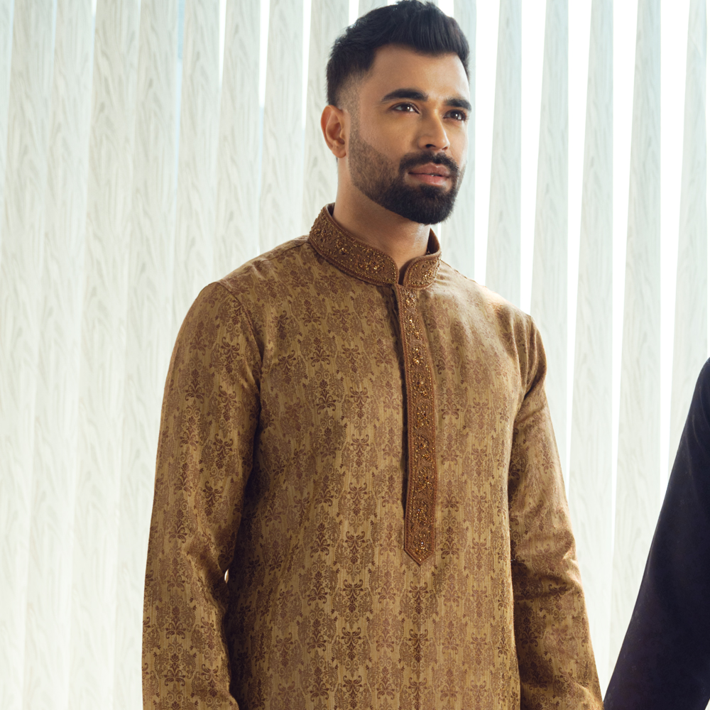 Lubnan Mens Coffee Color Regular Fit Panjabi Set