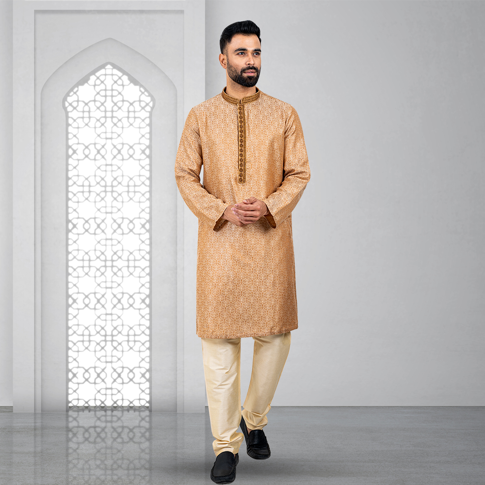 Lubnan Mens Brown Color Regular Fit Panjabi Set