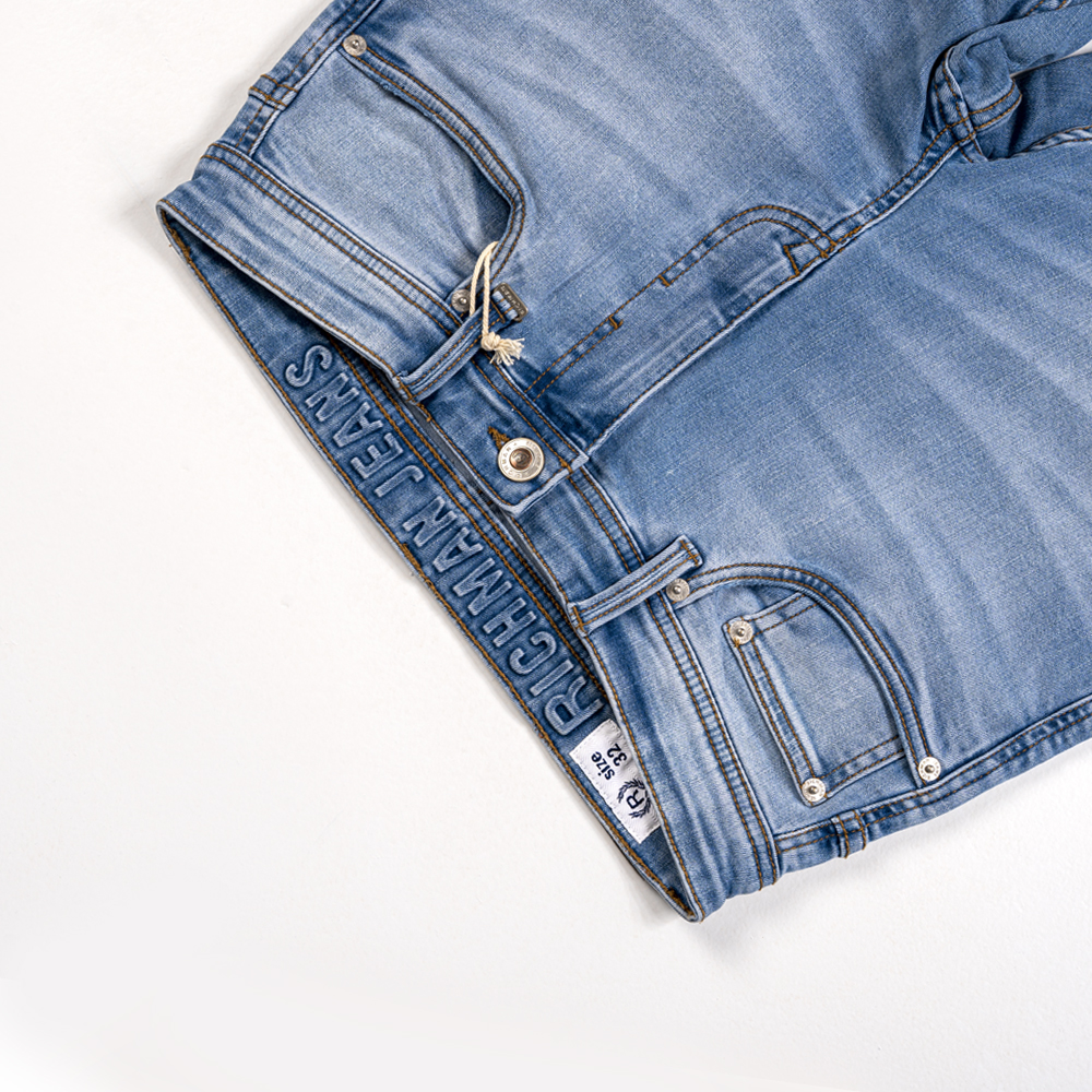 Richman Men's Light Indigo Color Distressed Denim Pant