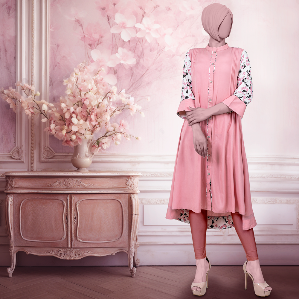 Women’s Contrasted Sleeve Pink Colour Single Kameez
