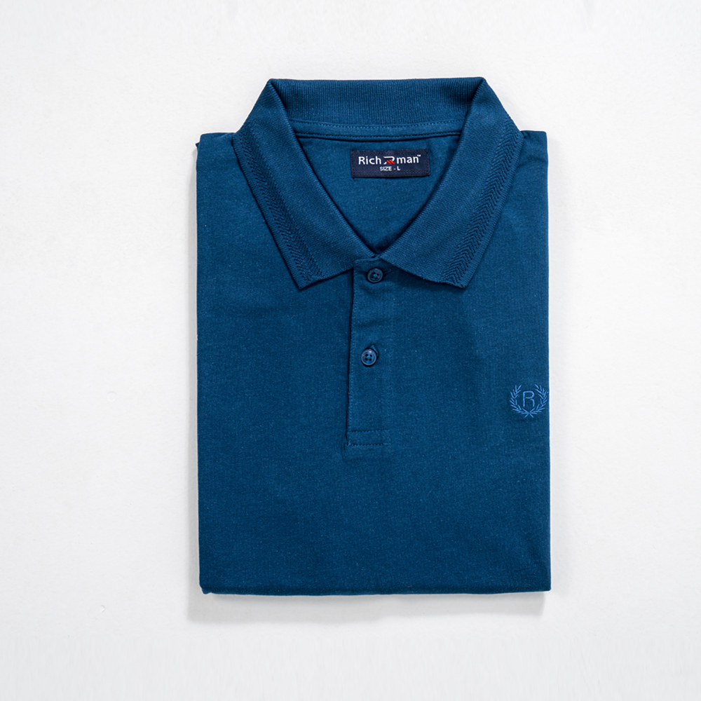 Richman Petrol Color Solid Long Sleeve Polo Shirt