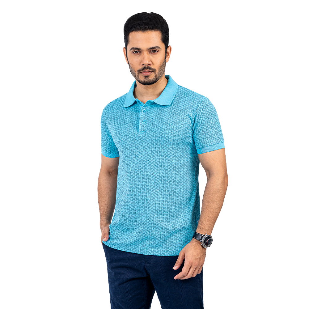 Printed Sky Blue Colour Polo by RICHMAN