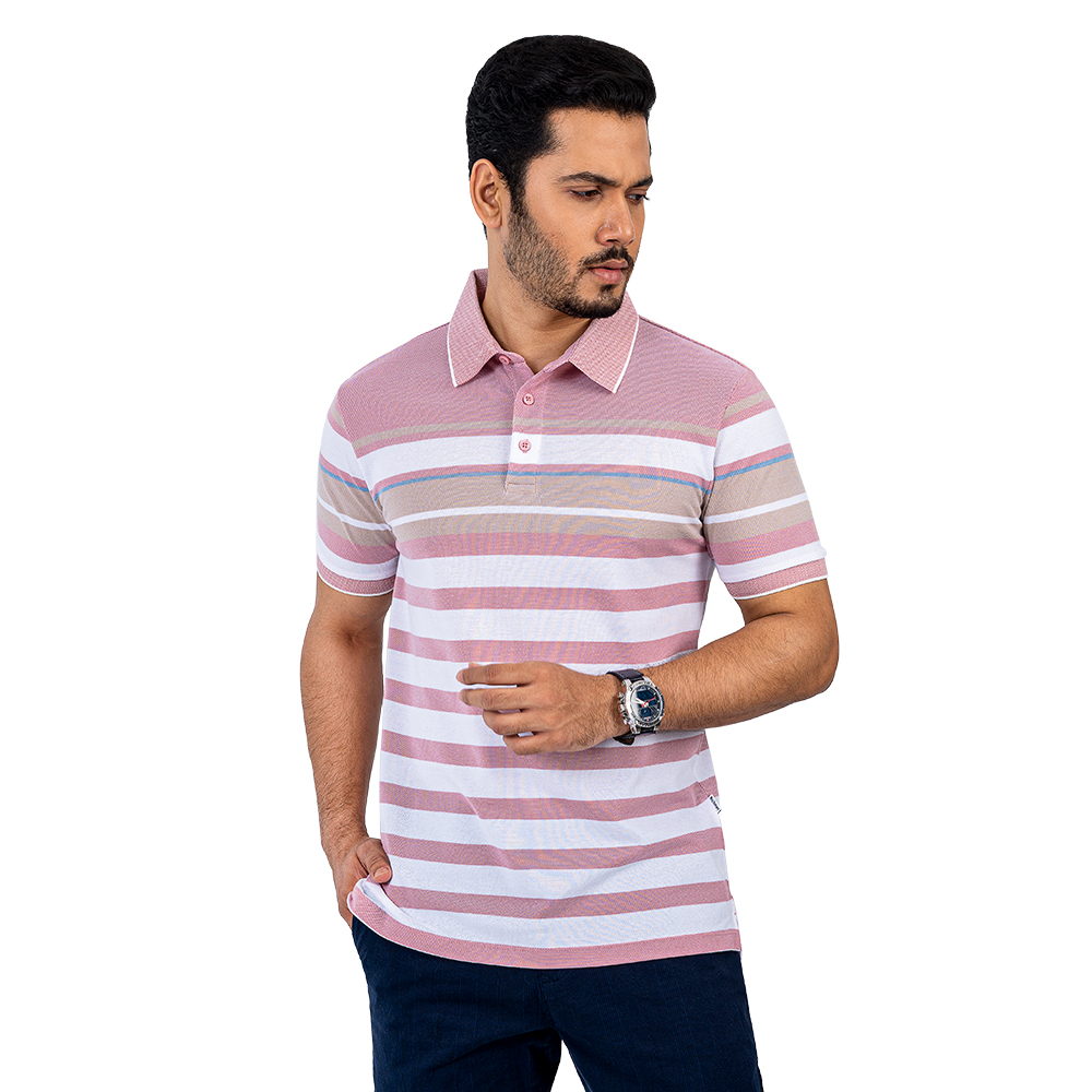 Classic Pink Stripe Polo by RICHMAN