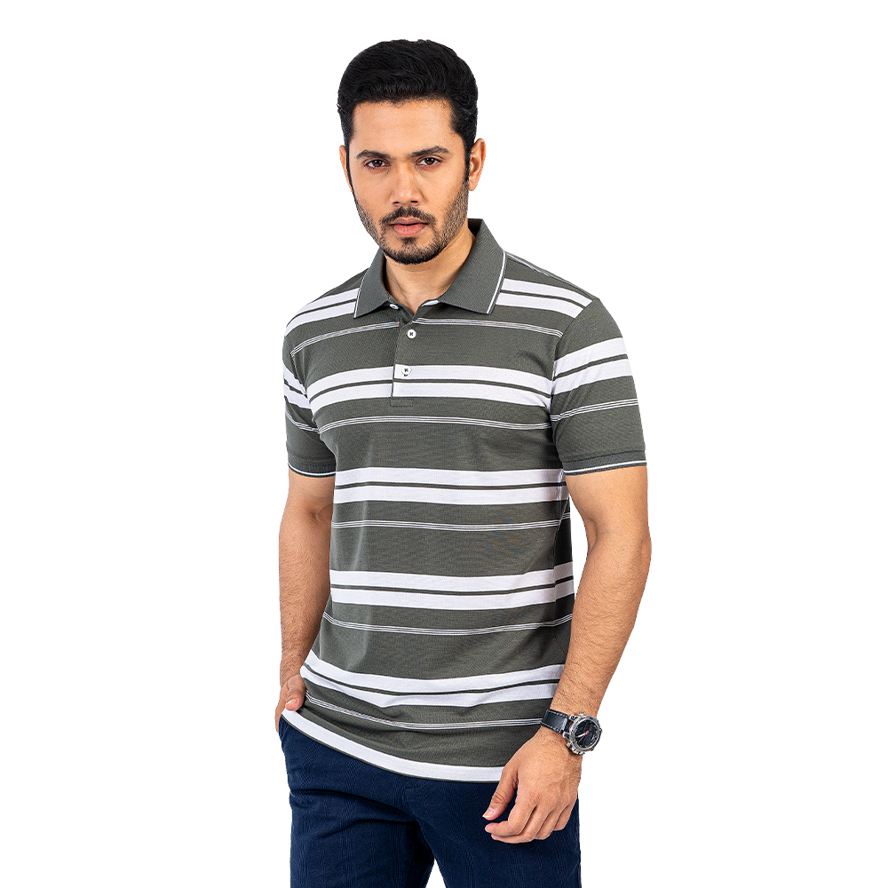 Classic Stripe Olive Polo by RICHMAN