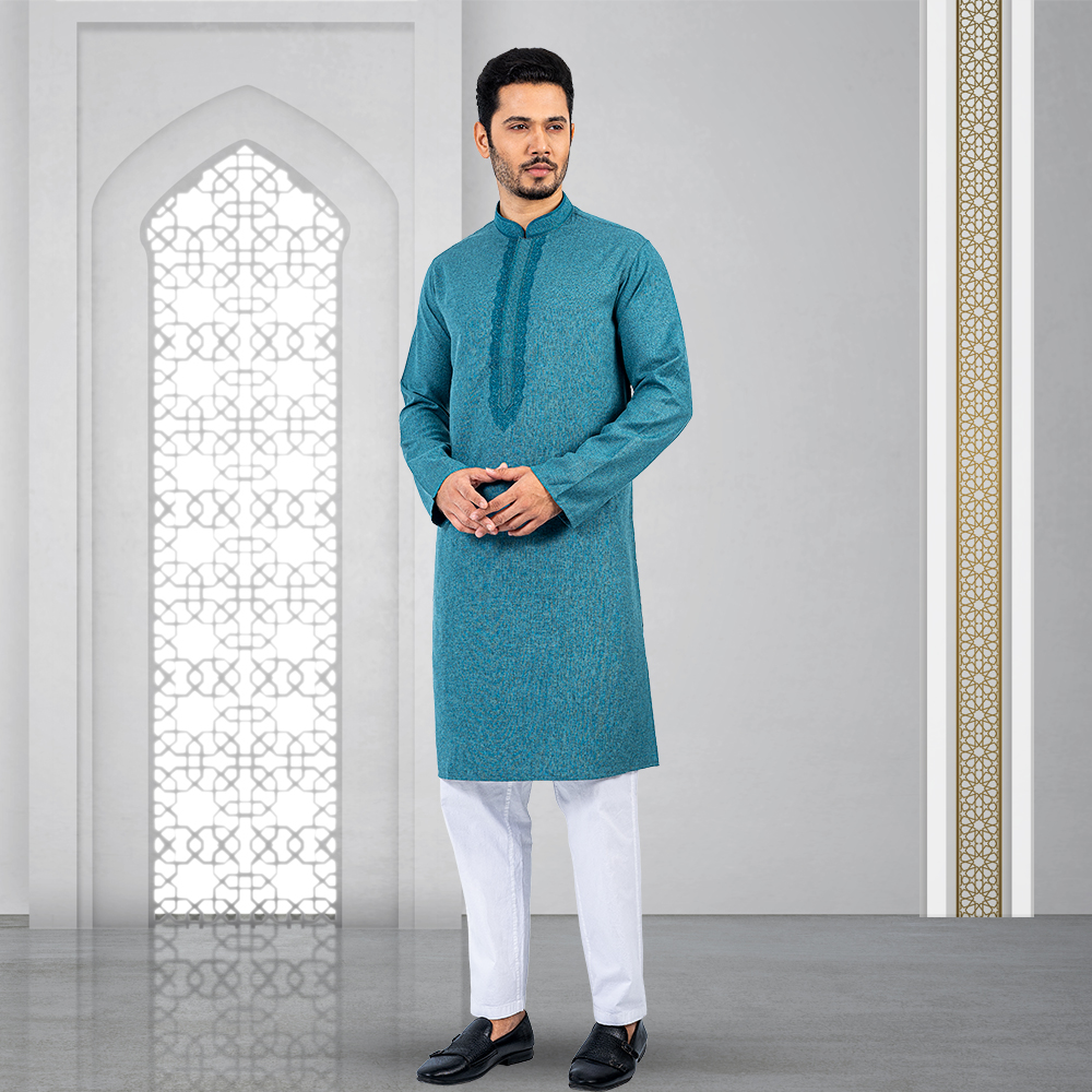 Lubnan Men's Regular Fit Dark Feroza Color Panjabi