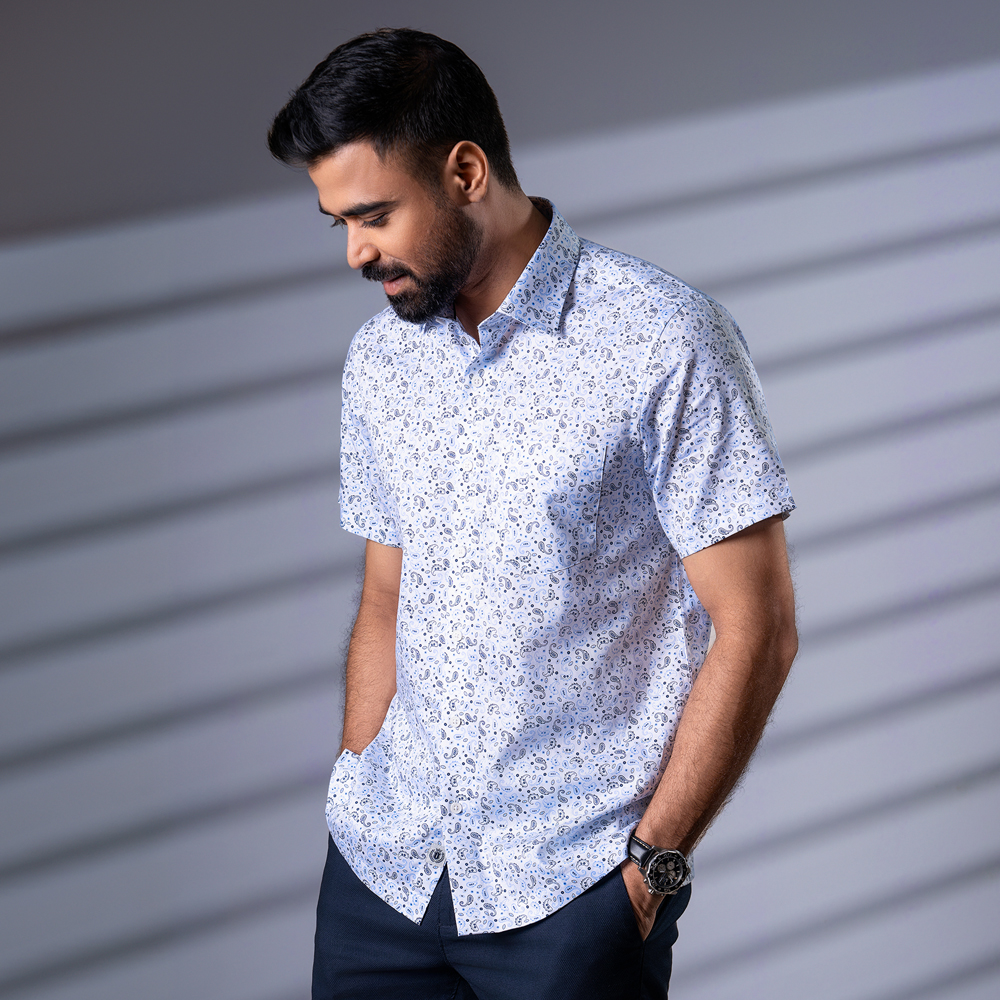 iNFINITY White Printed Half Sleeve Hawaiian Shirt