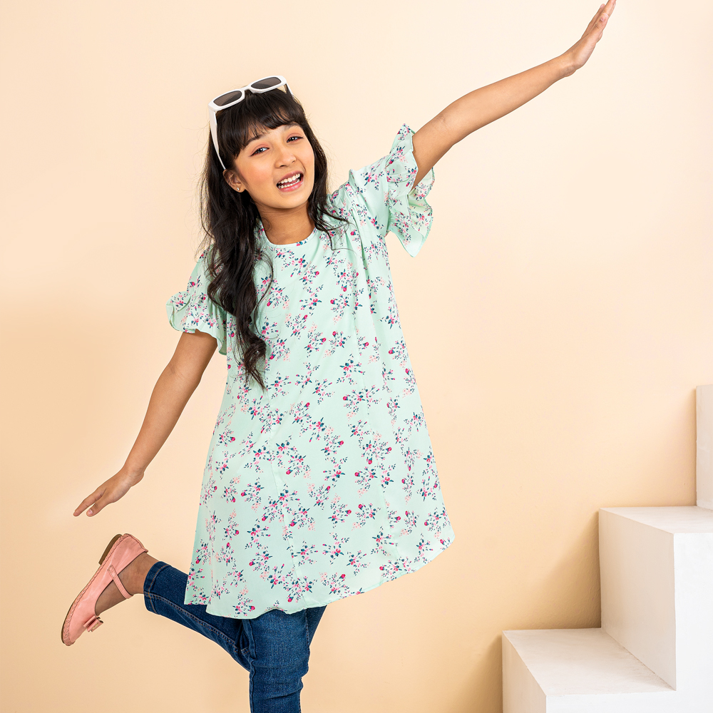 iNFINITY Girls Mint Green Color Printed Tops