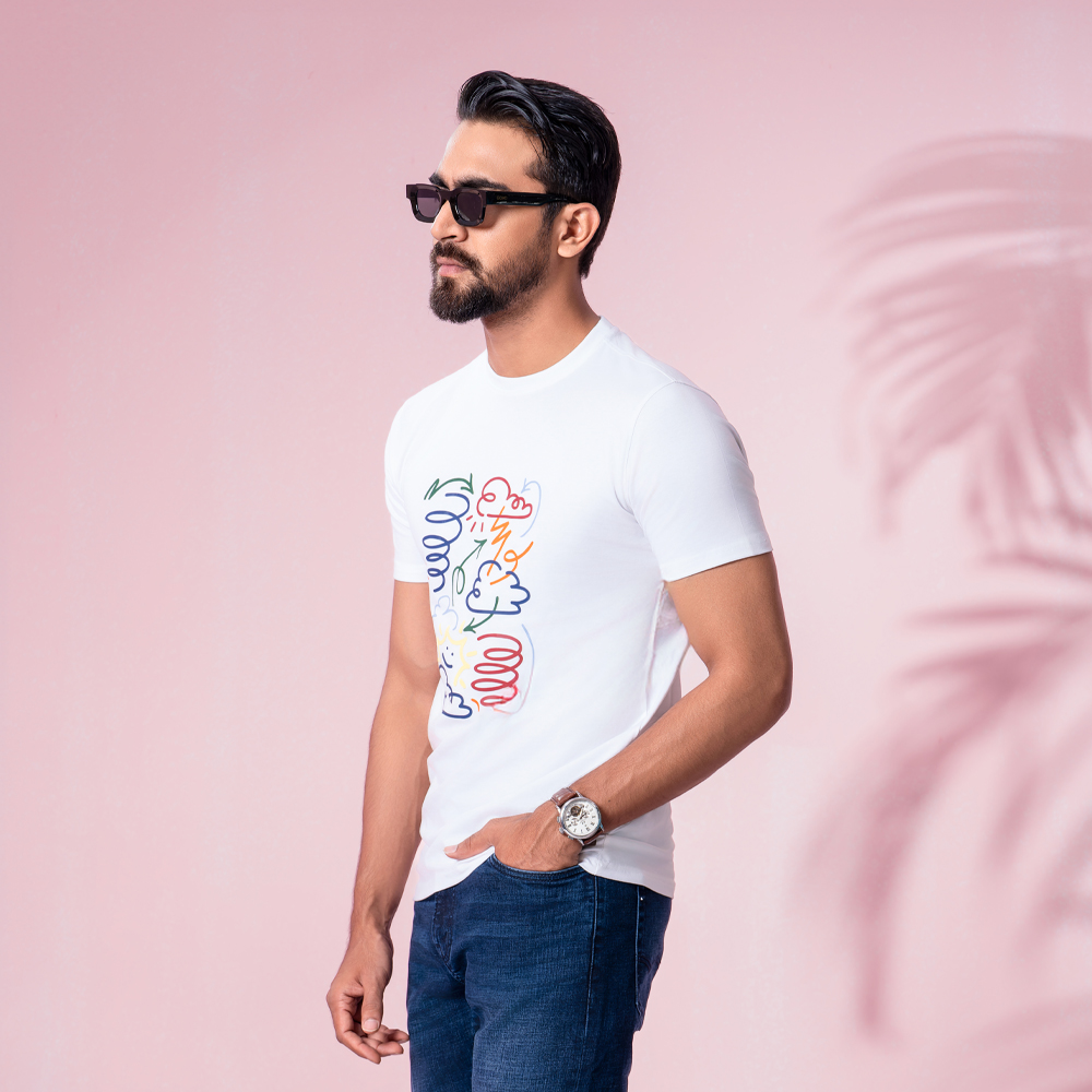 Richman Men's White Color Half Sleeve Round Neck T-Shirt