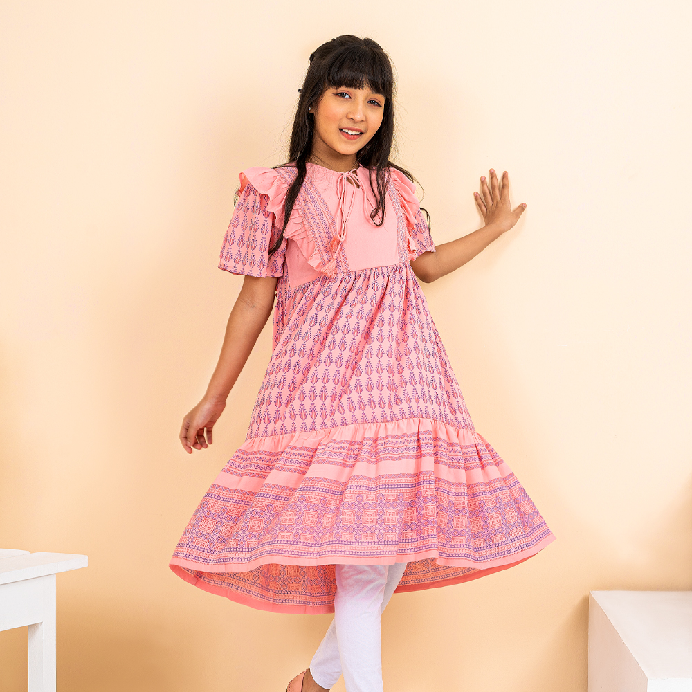 iNFINITY Girls Pink Color Printed Frock
