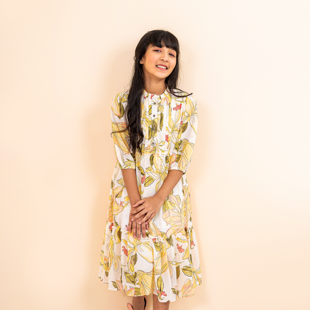 iNFINITY Girls White Color Printed Frock