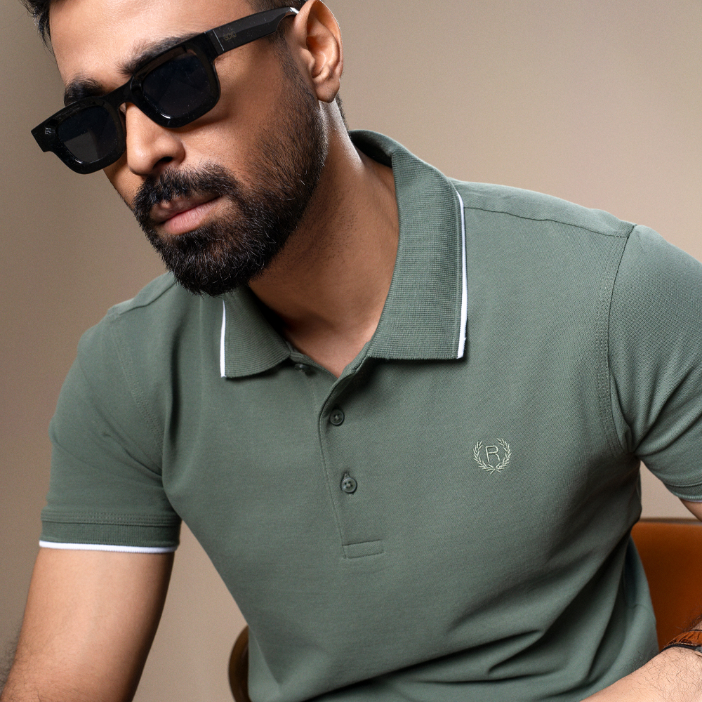Richman Olive Color Solid Half Sleeve Polo Shirt