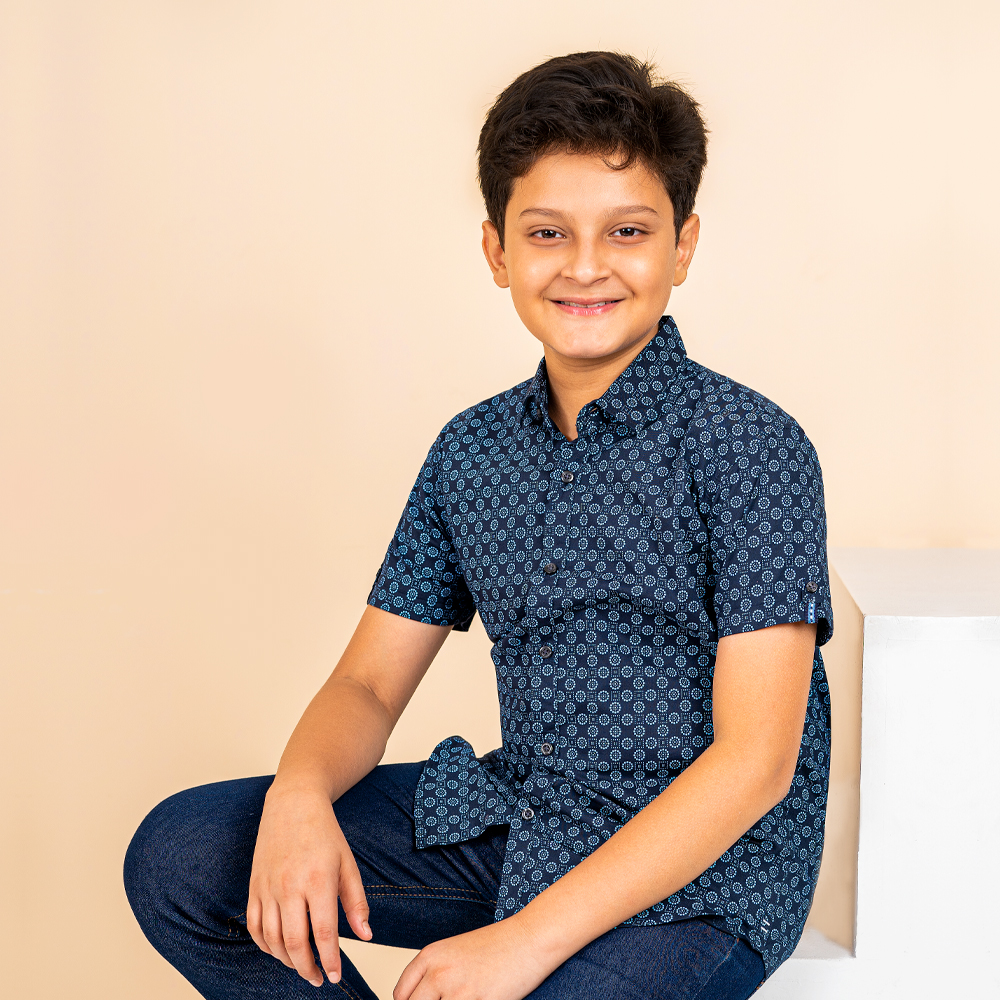 iNFINITY Boys Navy Printed Shirt