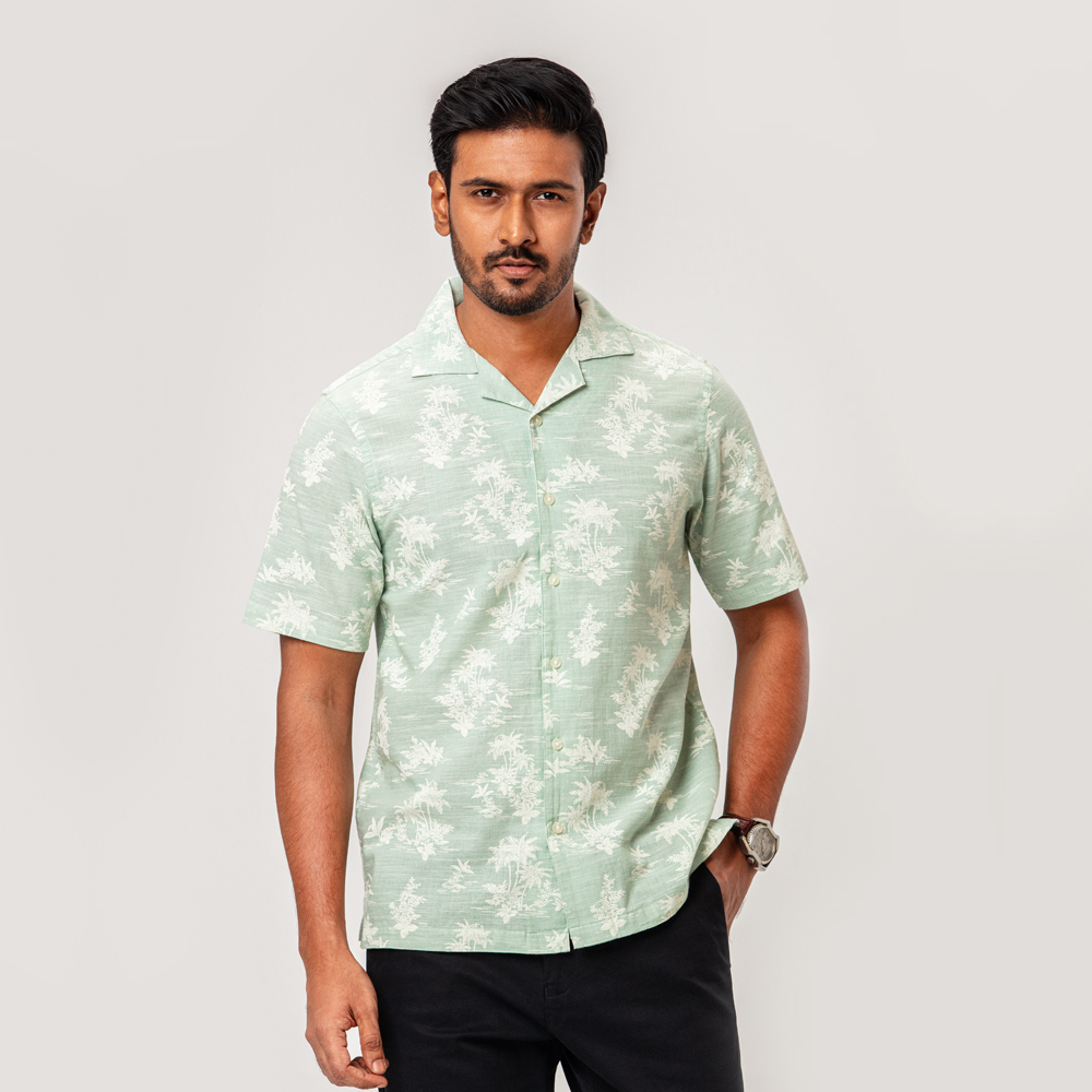 Richman Lite Green Printed Half Sleeve Hawaiian Shirt