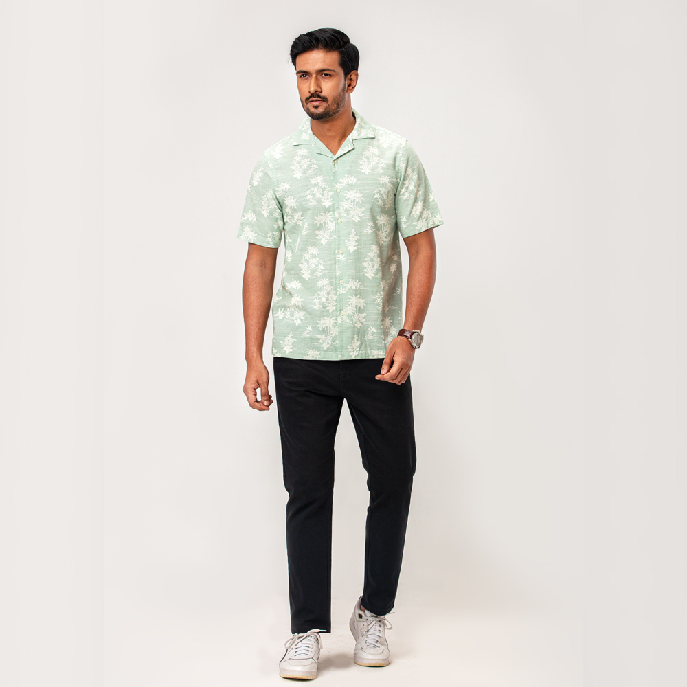 Richman Lite Green Printed Half Sleeve Hawaiian Shirt