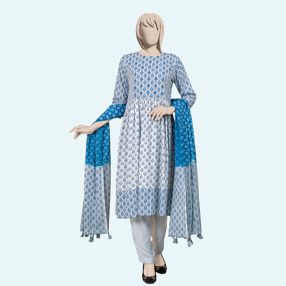 Premium Printed Grey Colour Kameez by MUSLIN