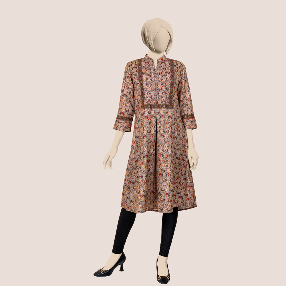 Women’s Brown Colour Printed Single Kameez by Muslin