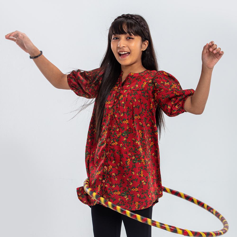 iNFINITY Girls Red Color Printed Tops