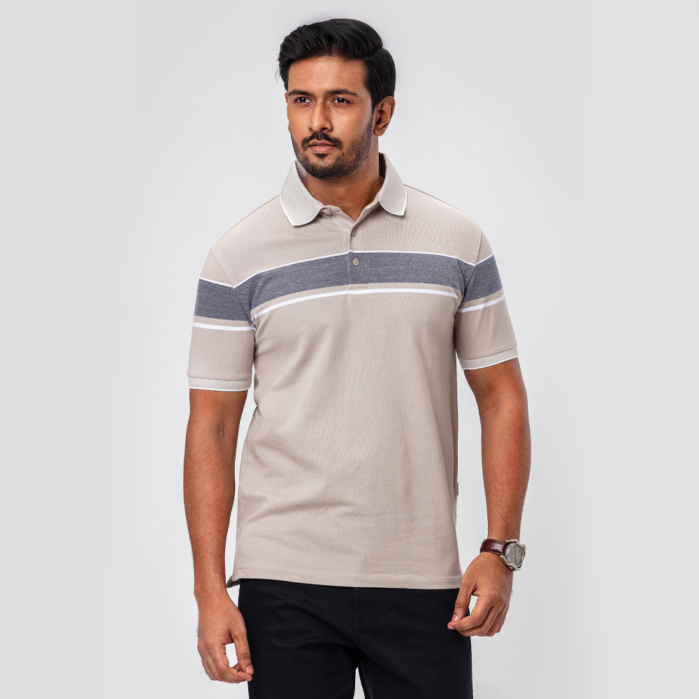 Classic Beige colour stripe polo shirt by Richman