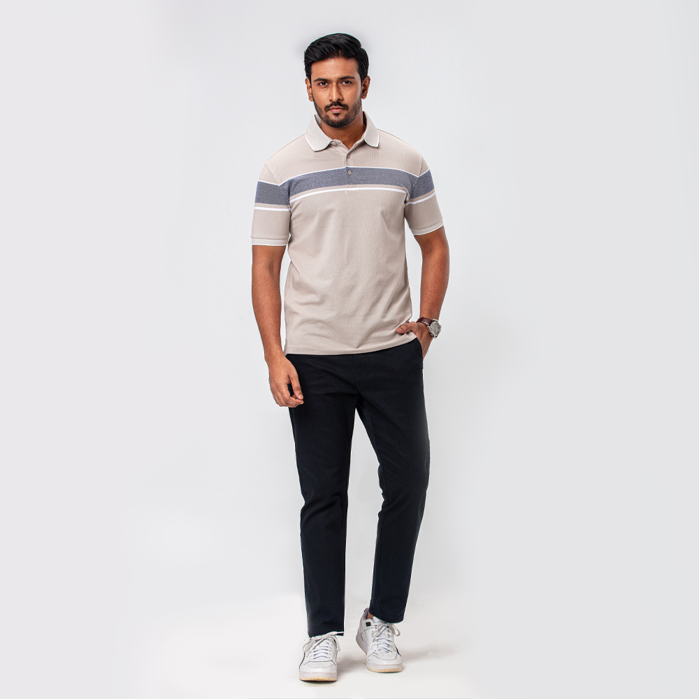 Classic Beige colour stripe polo shirt by Richman