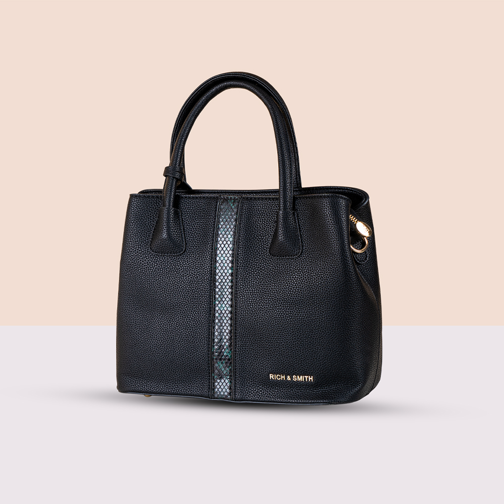 Premium Black Colour Snake Printed Contrasted Leather Bag