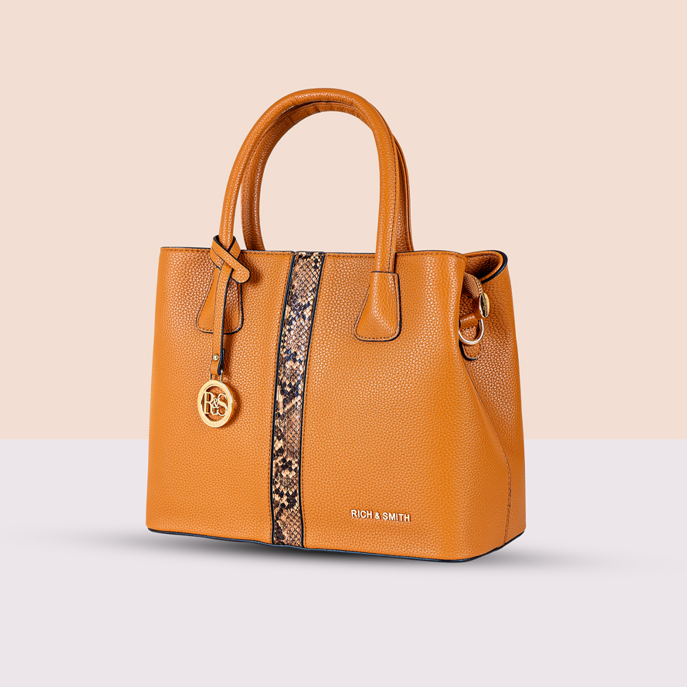 Premium Brown Colour Snake Printed Contrasted Leather Bag